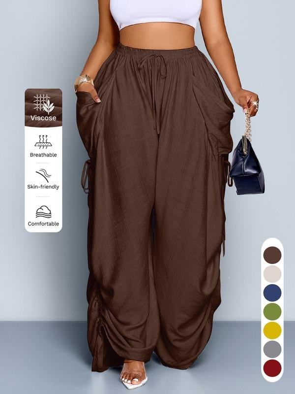Womens Retro Punk Drawstring Wide Leg Pants