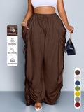 Womens Retro Punk Drawstring Wide Leg Pants