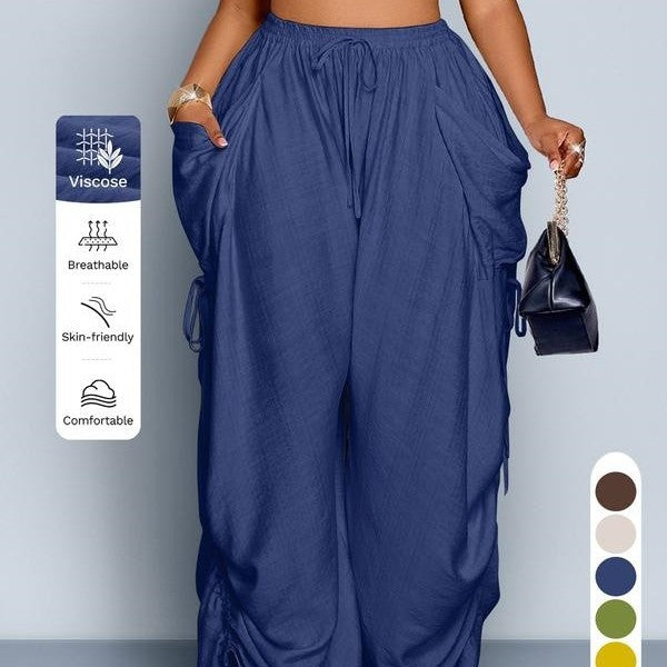 Womens Retro Punk Drawstring Wide Leg Pants