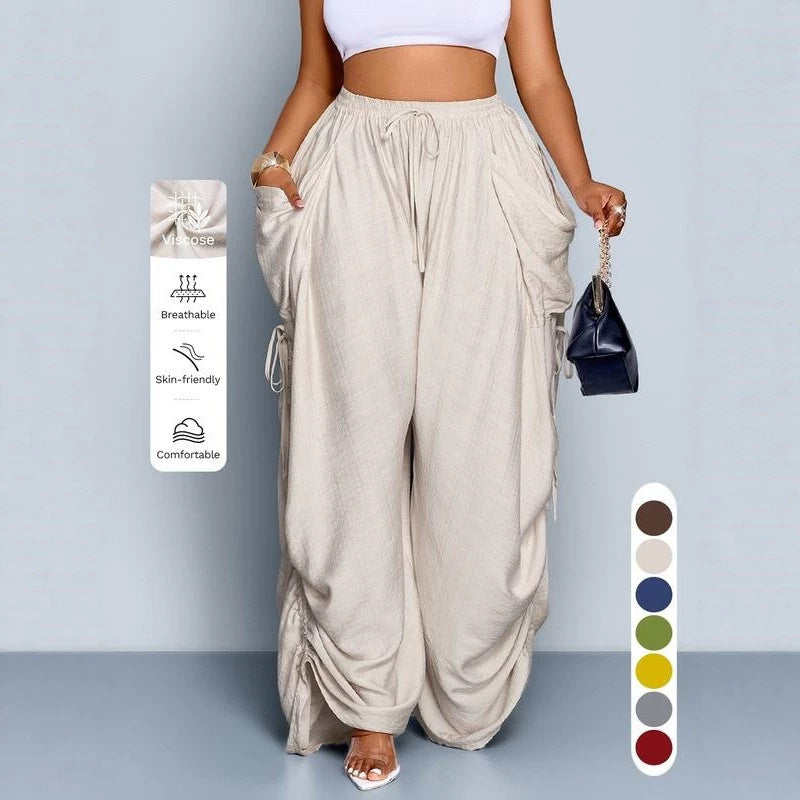 Womens Retro Punk Drawstring Wide Leg Pants