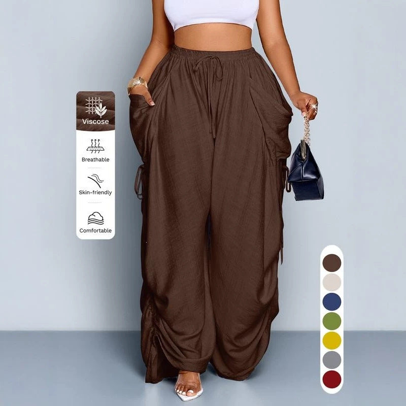Womens Retro Punk Drawstring Wide Leg Pants
