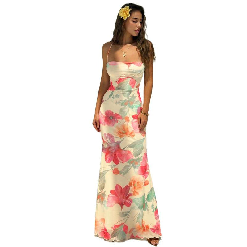 Womens Backless Strappy Fishtail Long Dress