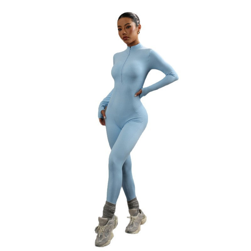 Womens Seamless Yoga Jumpsuit Long Sleeve Fitness Wear
