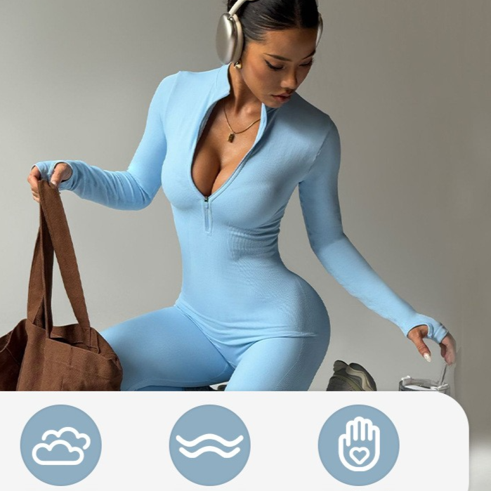 Womens Seamless Yoga Jumpsuit Long Sleeve Fitness Wear