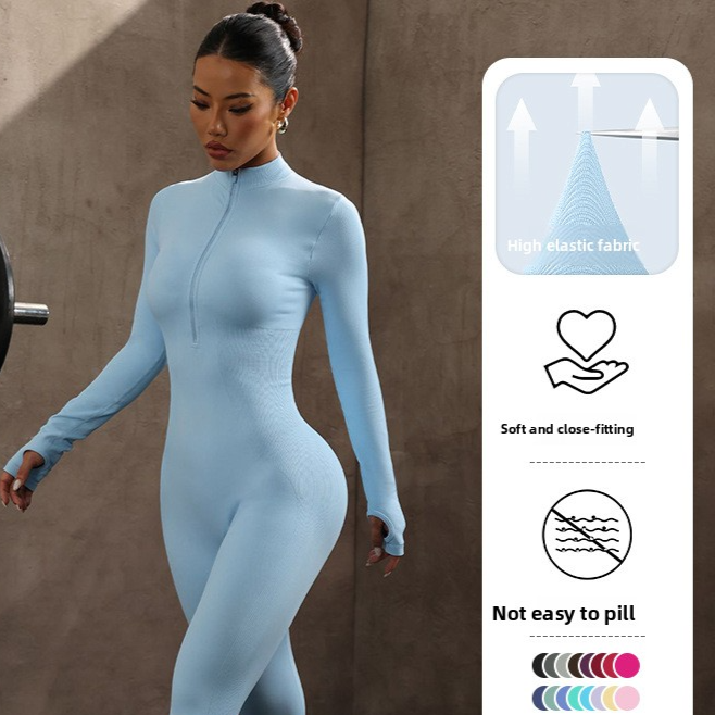 Womens Seamless Yoga Jumpsuit Long Sleeve Fitness Wear