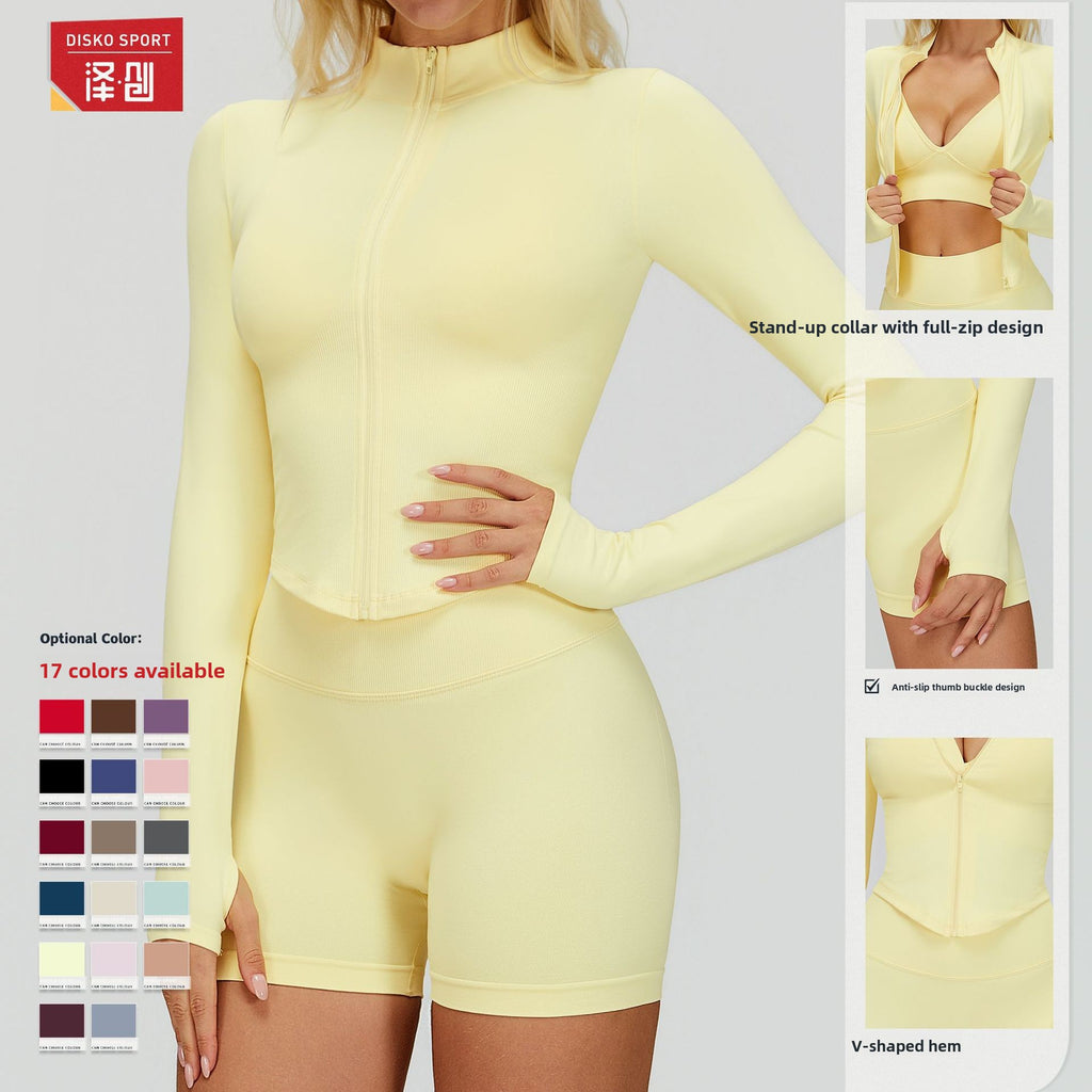 Womens Stand Collar Zipper Long Sleeve Yoga Coat