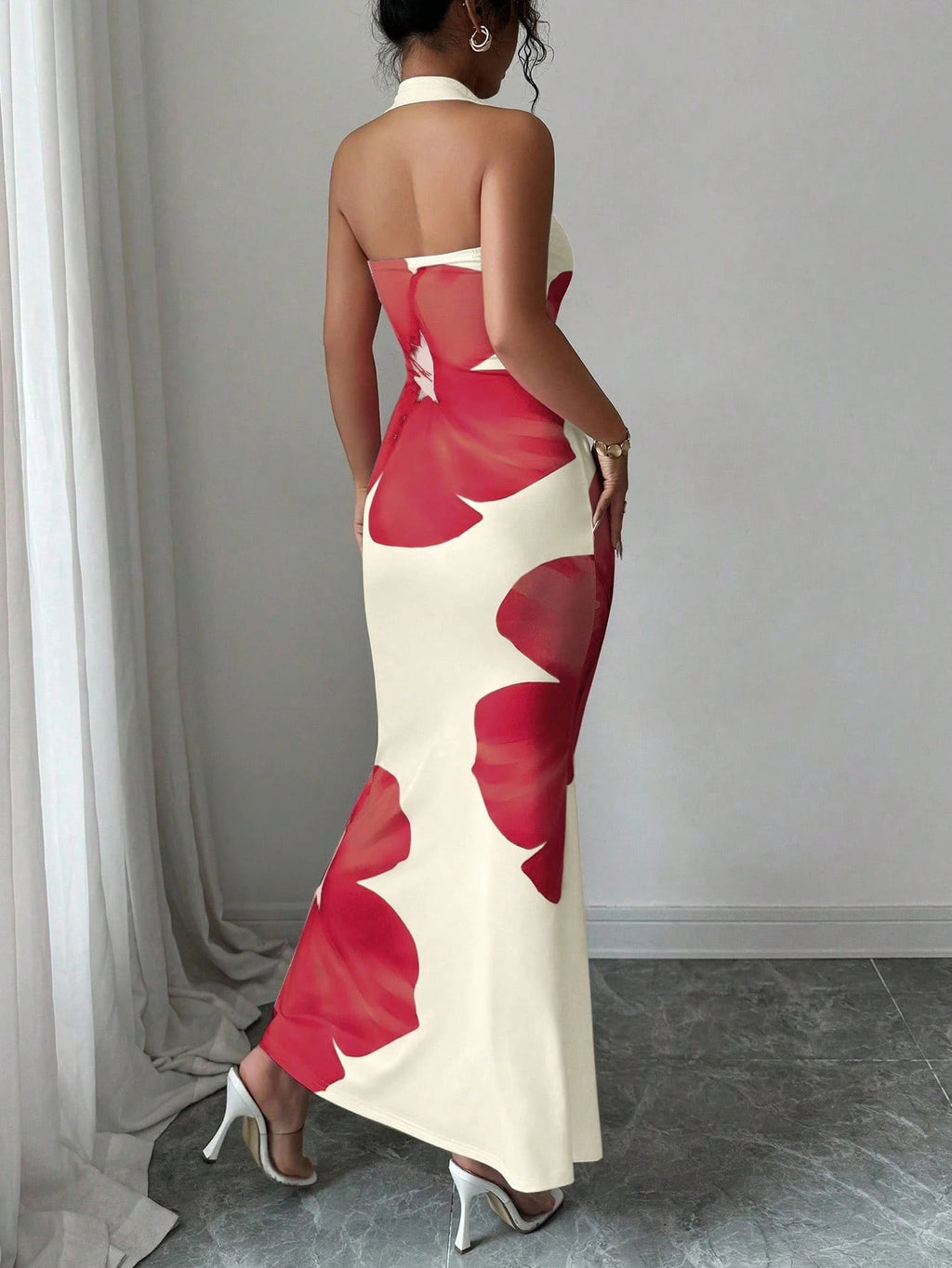 Womens Floral Print Halter Neck Dress