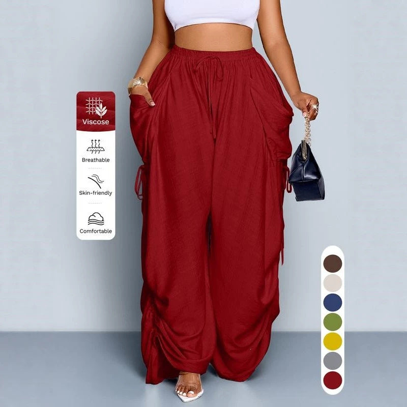 Womens Retro Punk Drawstring Wide Leg Pants
